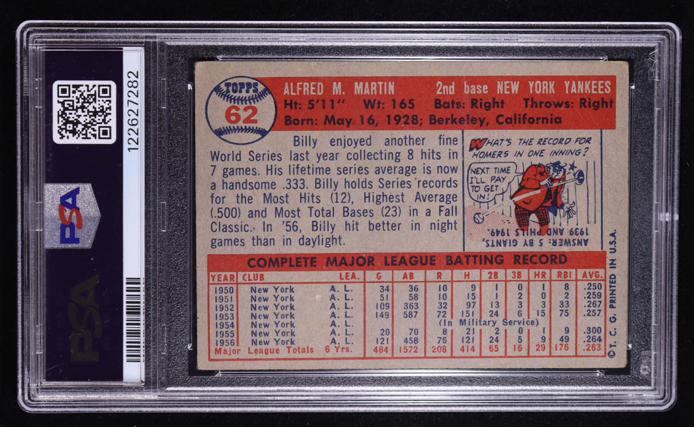 Billy Martin Signed 1957 Topps #62 (PSA Encapsulated) at PristineAuction.com Billy Martin Signed 1957 Topps #62 (PSA Encapsulated) at PristineAuction.com
