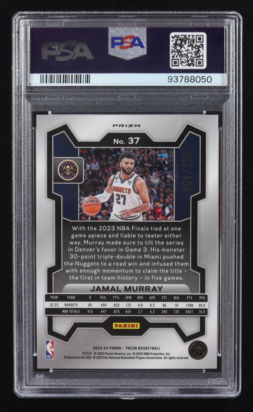 Jamal Murray 2023-24 Panini Prizm Prizms Premium Factory Set #37 #1/150 (PSA 10) at PristineAuction.com Jamal Murray 2023-24 Panini Prizm Prizms Premium Factory Set #37 #1/150 (PSA 10) at PristineAuction.com