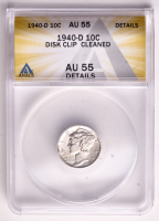 Mint Error 1940-D Mercury Dime Disk Clip (ANACS AU55 Details) at PristineAuction.com