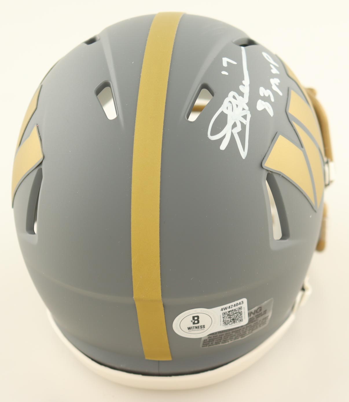 Joe Theismann Signed Commanders Slate Alternate Speed Mini Helmet Inscribed "83 MVP" (Beckett) at PristineAuction.com Joe Theismann Signed Commanders Slate Alternate Speed Mini Helmet Inscribed "83 MVP" (Beckett) at PristineAuction.com