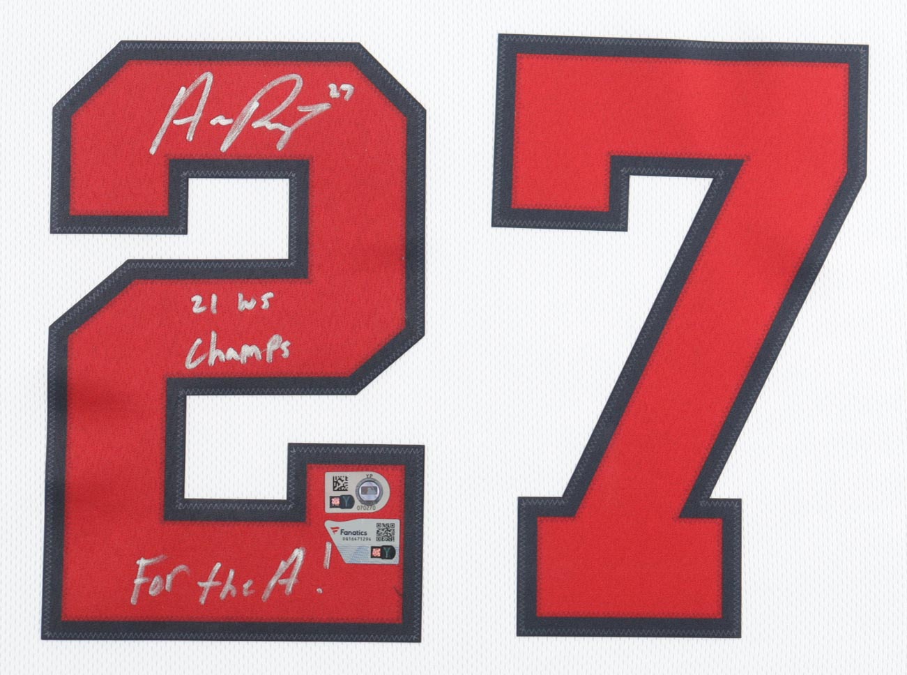 Austin Riley Signed Custom Framed Jersey Display with Photos Inscribed "For the A!" & "21 WS Champs" (MLB & Fanatics) at PristineAuction.com Austin Riley Signed Custom Framed Jersey Display with Photos Inscribed "For the A!" & "21 WS Champs" (MLB & Fanatics) at PristineAuction.com