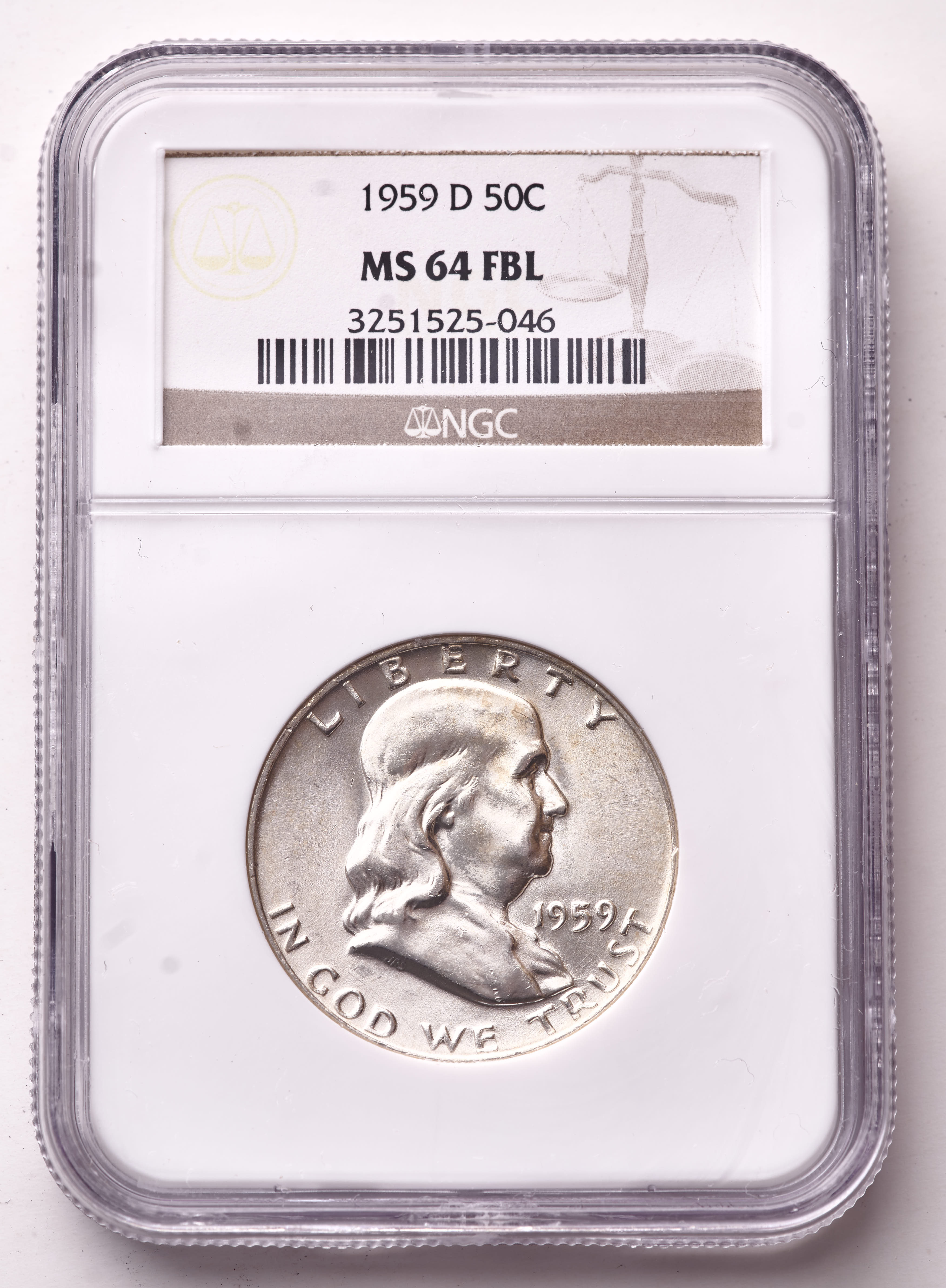 1959-D Franklin Silver Half Dollar (NGC MS64 Full Bell Line) at PristineAuction.com 1959-D Franklin Silver Half Dollar (NGC MS64 Full Bell Line) at PristineAuction.com