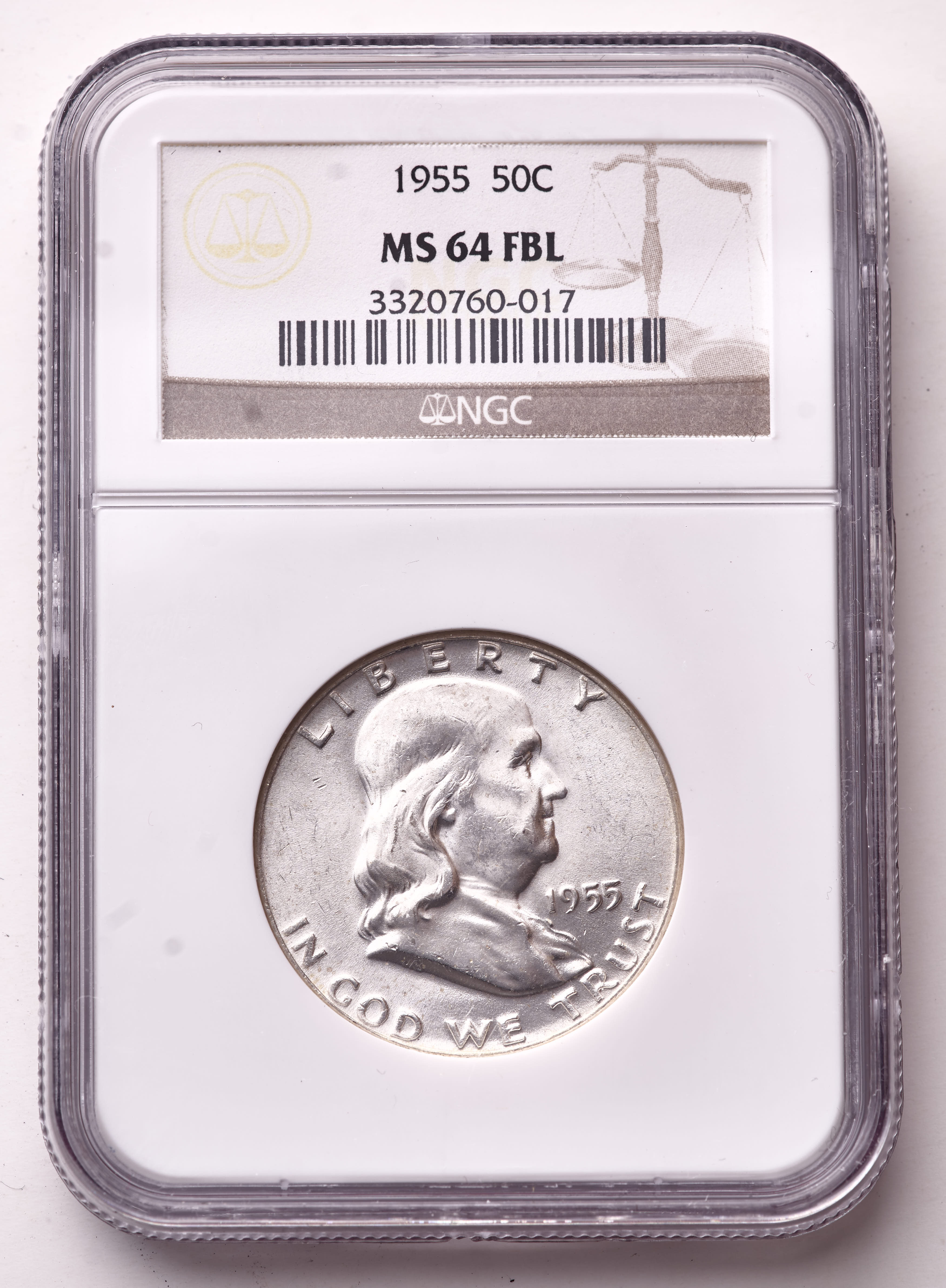 1955 Franklin Silver Half Dollar (NGC MS64 Full Bell Line) at PristineAuction.com 1955 Franklin Silver Half Dollar (NGC MS64 Full Bell Line) at PristineAuction.com