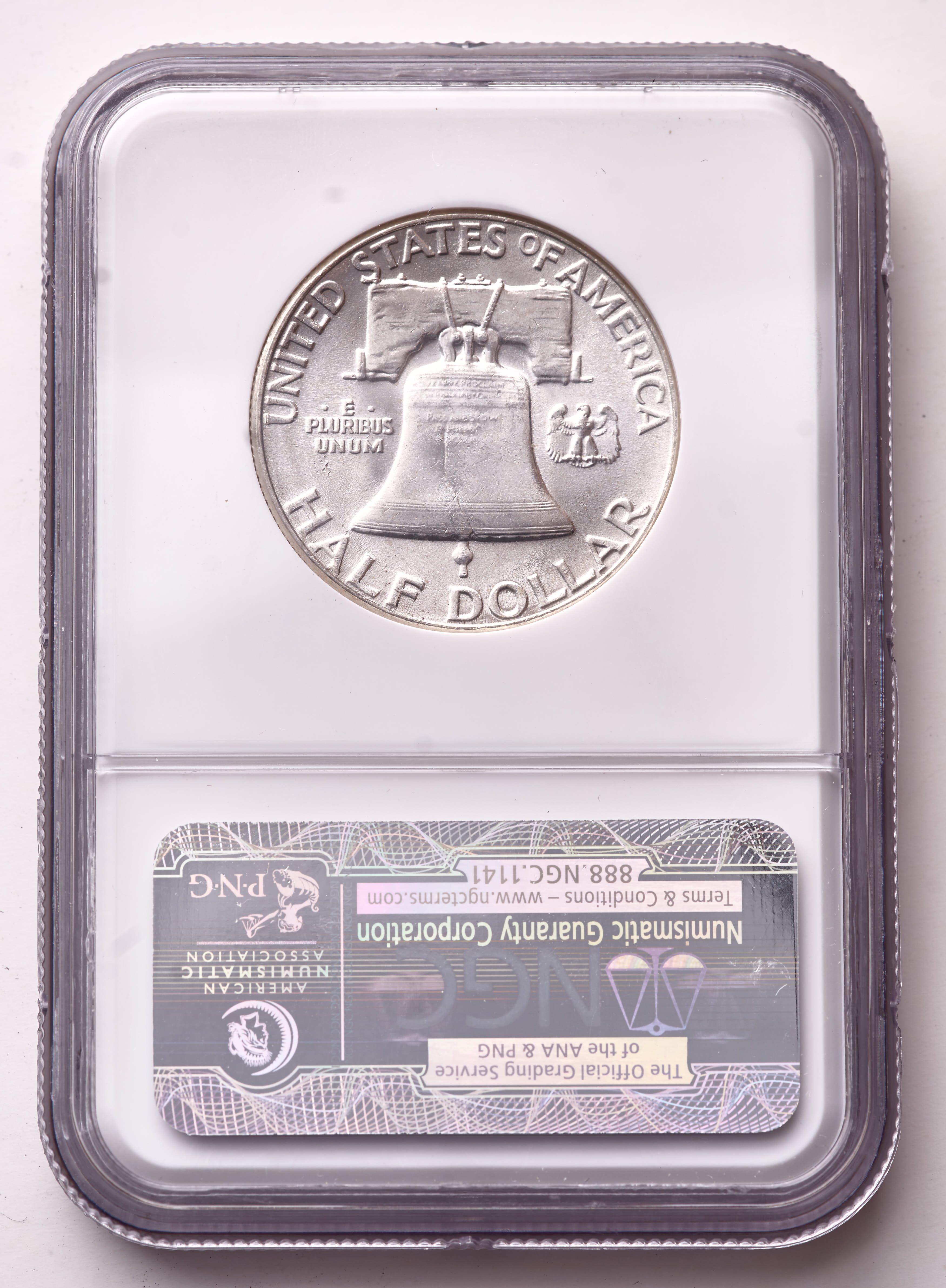 1955 Franklin Silver Half Dollar (NGC MS64 Full Bell Line) at PristineAuction.com 1955 Franklin Silver Half Dollar (NGC MS64 Full Bell Line) at PristineAuction.com