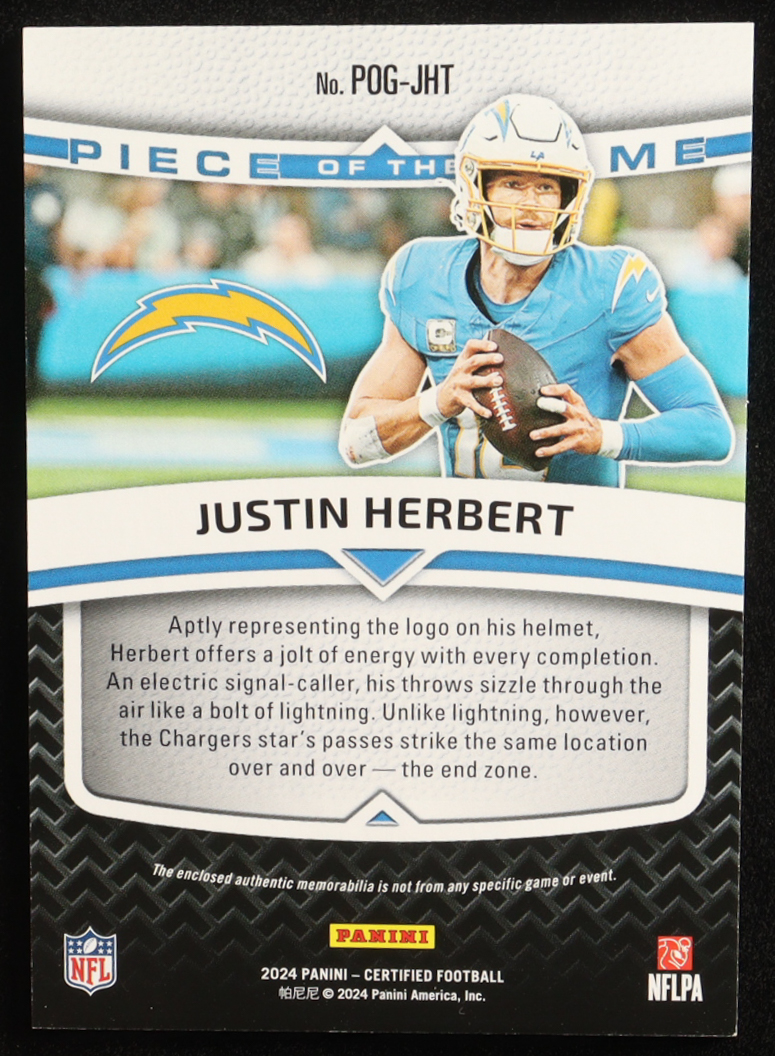 Justin Herbert 2024 Certified Piece of the Game Red #14 #60/99 at PristineAuction.com Justin Herbert 2024 Certified Piece of the Game Red #14 #60/99 at PristineAuction.com