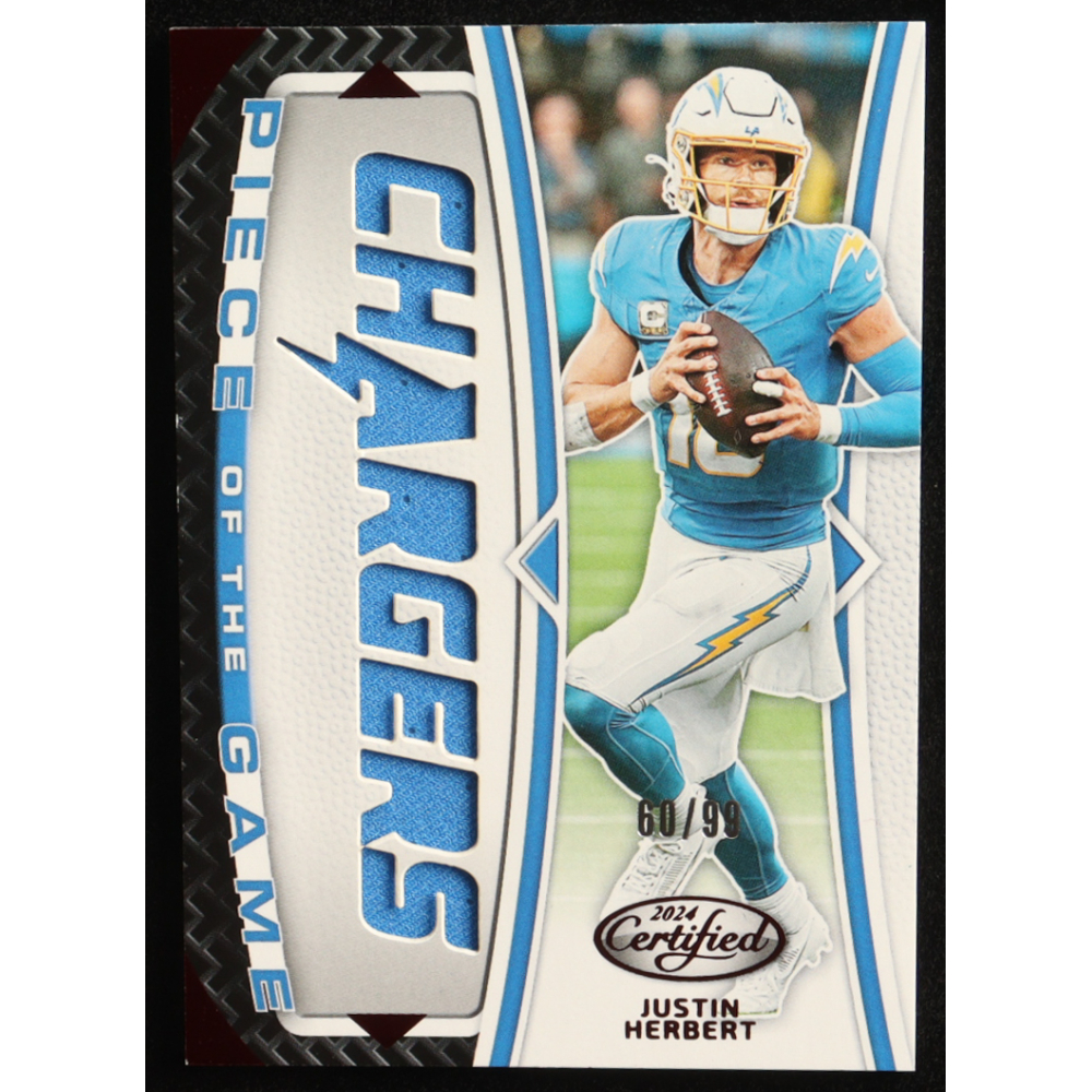 Justin Herbert 2024 Certified Piece of the Game Red #14 #60/99 at PristineAuction.com