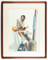 "One On One" By Wilbur Elsea Custom Framed Watercolor Painting at PristineAuction.com