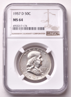1957-D Franklin Silver Half Dollar (NGC MS64) at PristineAuction.com