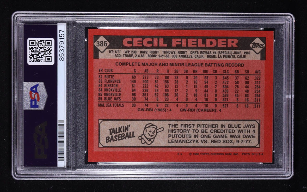 Cecil Fielder Signed 1986 Topps #386 RC (PSA) at PristineAuction.com Cecil Fielder Signed 1986 Topps #386 RC (PSA) at PristineAuction.com