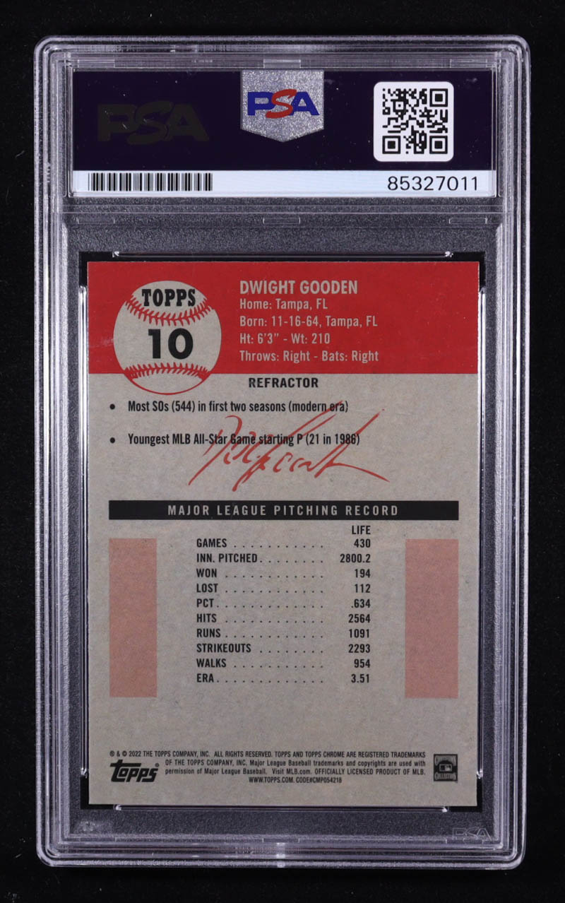 Dwight Gooden Signed 2022 Topps Chrome #10 (PSA) at PristineAuction.com Dwight Gooden Signed 2022 Topps Chrome #10 (PSA) at PristineAuction.com