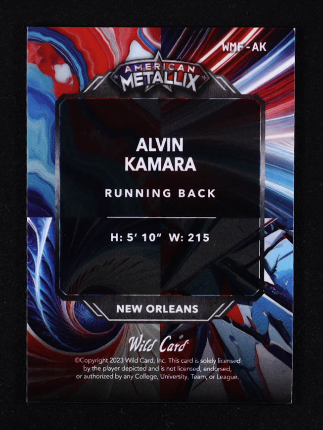 Alvin Kamara 2023 Wild Card American Metallix RWB Crystal #WMFAK #1/1 at PristineAuction.com Alvin Kamara 2023 Wild Card American Metallix RWB Crystal #WMFAK #1/1 at PristineAuction.com