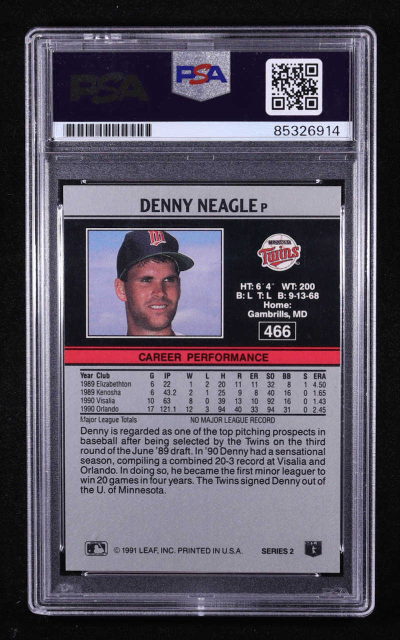 Denny Neagle Signed 1991 Leaf #210 RC (PSA | Autograph Graded PSA 10) at PristineAuction.com Denny Neagle Signed 1991 Leaf #210 RC (PSA | Autograph Graded PSA 10) at PristineAuction.com