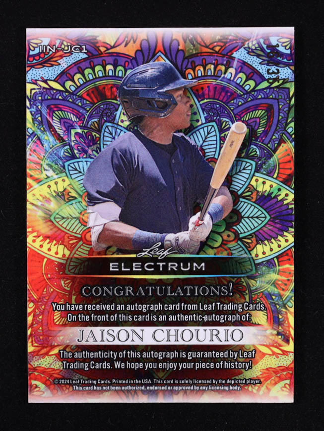 Jaison Chourio 2024 Leaf Electrum Intricate Ink Autographs Silver TieDye #IINJC1 #16/35 RC at PristineAuction.com Jaison Chourio 2024 Leaf Electrum Intricate Ink Autographs Silver TieDye #IINJC1 #16/35 RC at PristineAuction.com