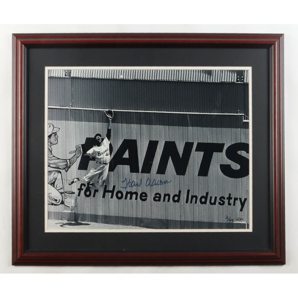 Hank Aaron Signed LE Braves Custom Framed Photo Display #2/44 (Steiner) at PristineAuction.com