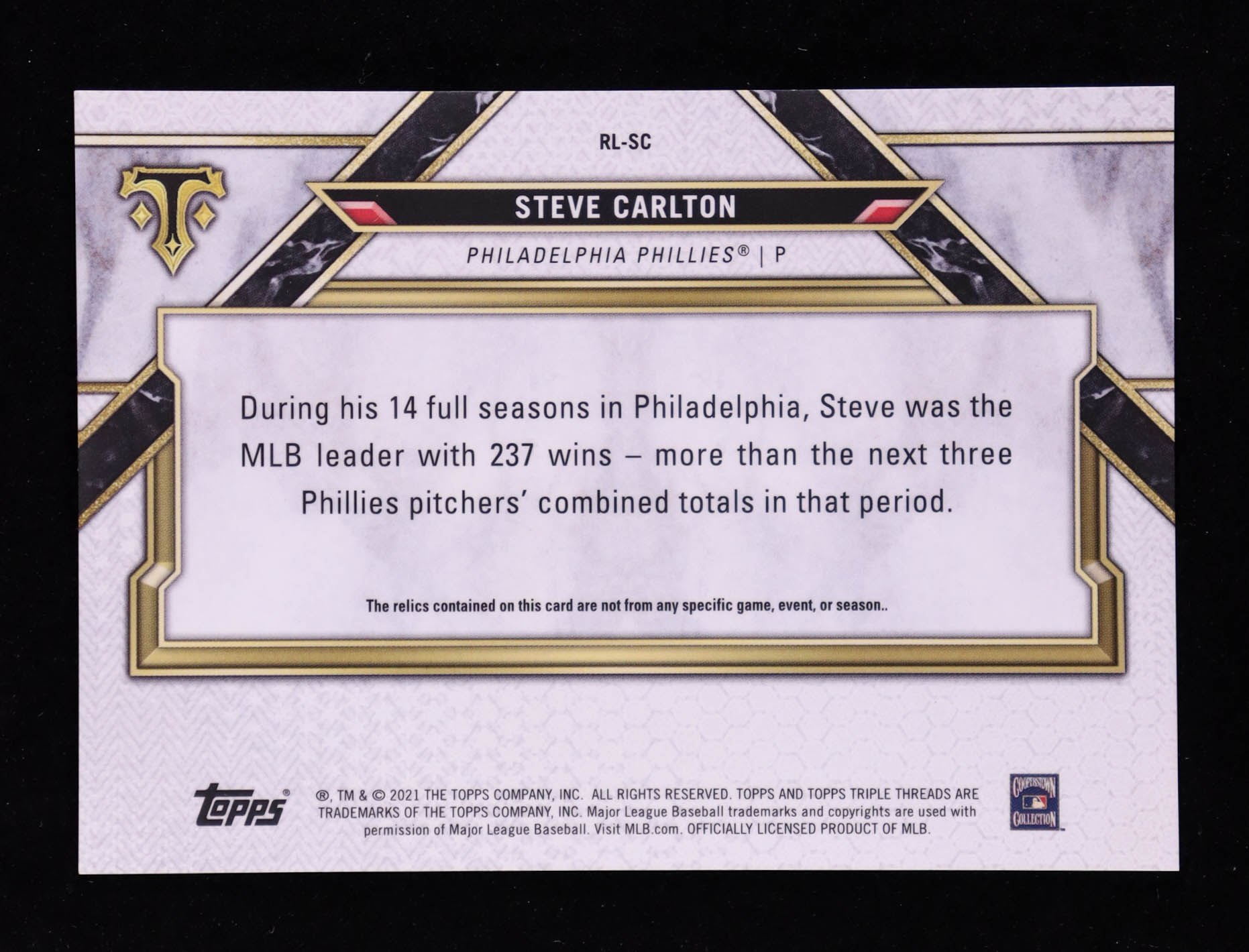 Steve Carlton 2021 Topps Triple Threads Legend Relics #RLSC #11/36 at PristineAuction.com Steve Carlton 2021 Topps Triple Threads Legend Relics #RLSC #11/36 at PristineAuction.com