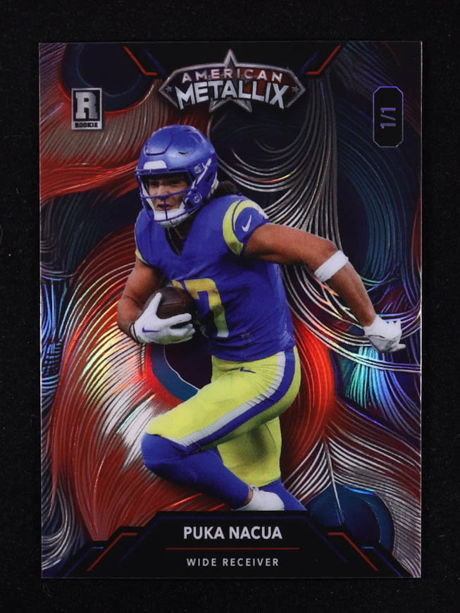 Puka Nacua 2023 Wild Card American Metallix Peacock Prism #WMMFPN #1/1 RC at PristineAuction.com Puka Nacua 2023 Wild Card American Metallix Peacock Prism #WMMFPN #1/1 RC at PristineAuction.com