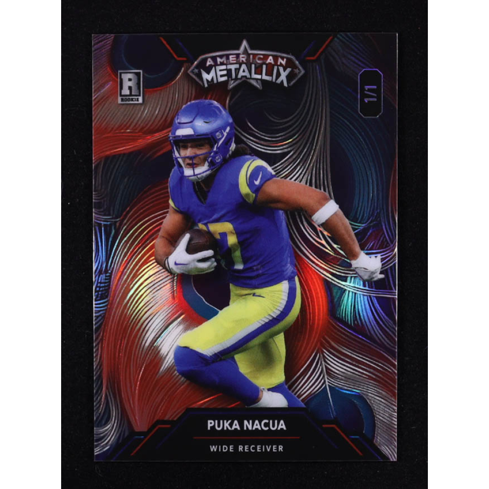 Puka Nacua 2023 Wild Card American Metallix Peacock Prism #WMMFPN #1/1 RC at PristineAuction.com