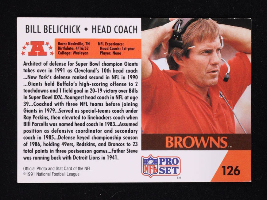 Bill Belichick 1991 Pro Set #126 CO RC at PristineAuction.com Bill Belichick 1991 Pro Set #126 CO RC at PristineAuction.com
