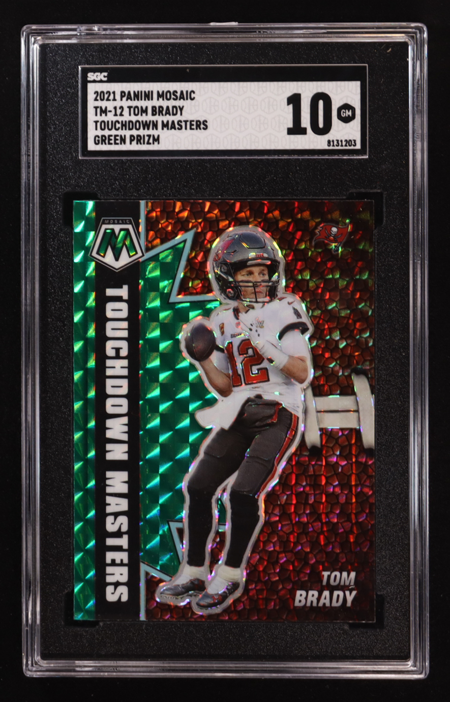 Tom Brady 2021 Panini Mosaic Touchdown Masters Mosaic Green #12 (SGC 10) at PristineAuction.com Tom Brady 2021 Panini Mosaic Touchdown Masters Mosaic Green #12 (SGC 10) at PristineAuction.com