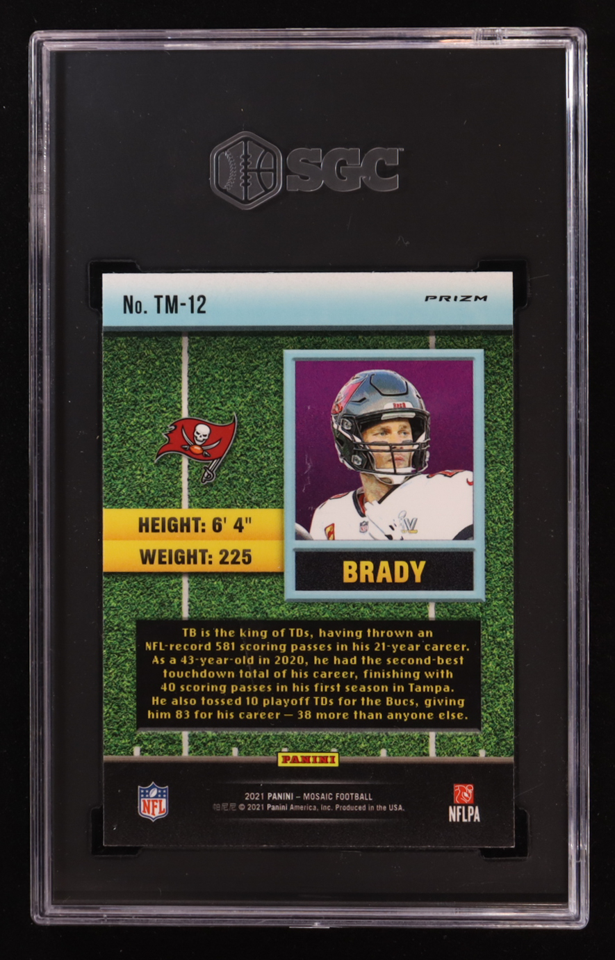 Tom Brady 2021 Panini Mosaic Touchdown Masters Mosaic Green #12 (SGC 10) at PristineAuction.com Tom Brady 2021 Panini Mosaic Touchdown Masters Mosaic Green #12 (SGC 10) at PristineAuction.com
