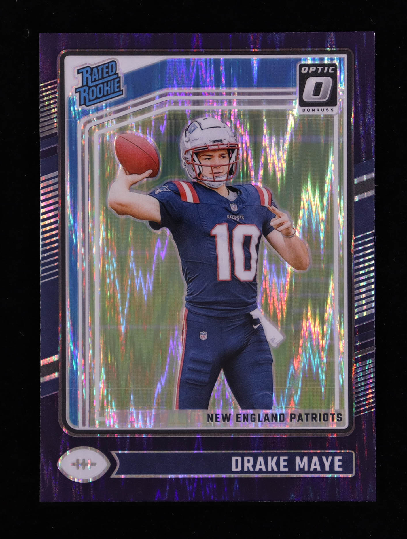 Drake Maye 2024 Donruss Optic Purple Shock #229 RR RC at PristineAuction.com Drake Maye 2024 Donruss Optic Purple Shock #229 RR RC at PristineAuction.com