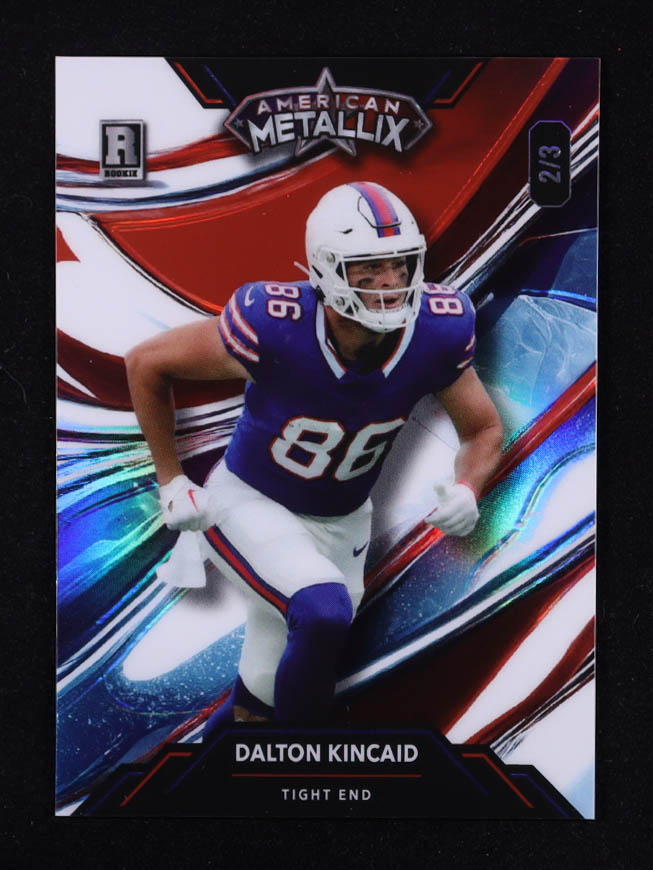 Dalton Kincaid 2023 Wild Card American Metallix RWB Holo #WMGDK #2/3 RC at PristineAuction.com Dalton Kincaid 2023 Wild Card American Metallix RWB Holo #WMGDK #2/3 RC at PristineAuction.com