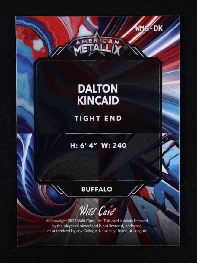 Dalton Kincaid 2023 Wild Card American Metallix RWB Holo #WMGDK #2/3 RC at PristineAuction.com Dalton Kincaid 2023 Wild Card American Metallix RWB Holo #WMGDK #2/3 RC at PristineAuction.com