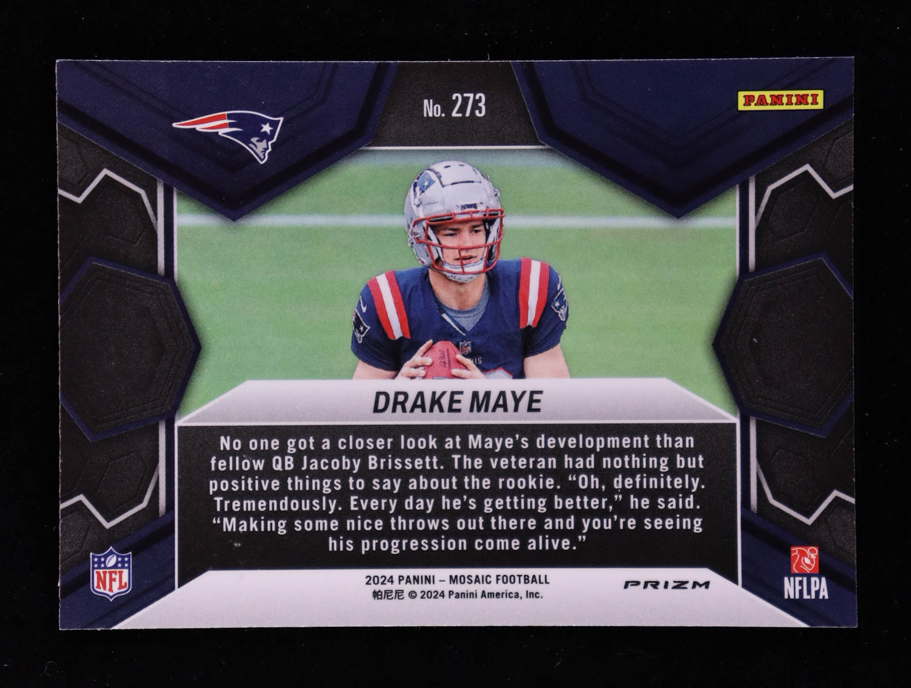 Drake Maye 2024 Panini Mosaic Mosaic Green #273 DEB RC at PristineAuction.com Drake Maye 2024 Panini Mosaic Mosaic Green #273 DEB RC at PristineAuction.com