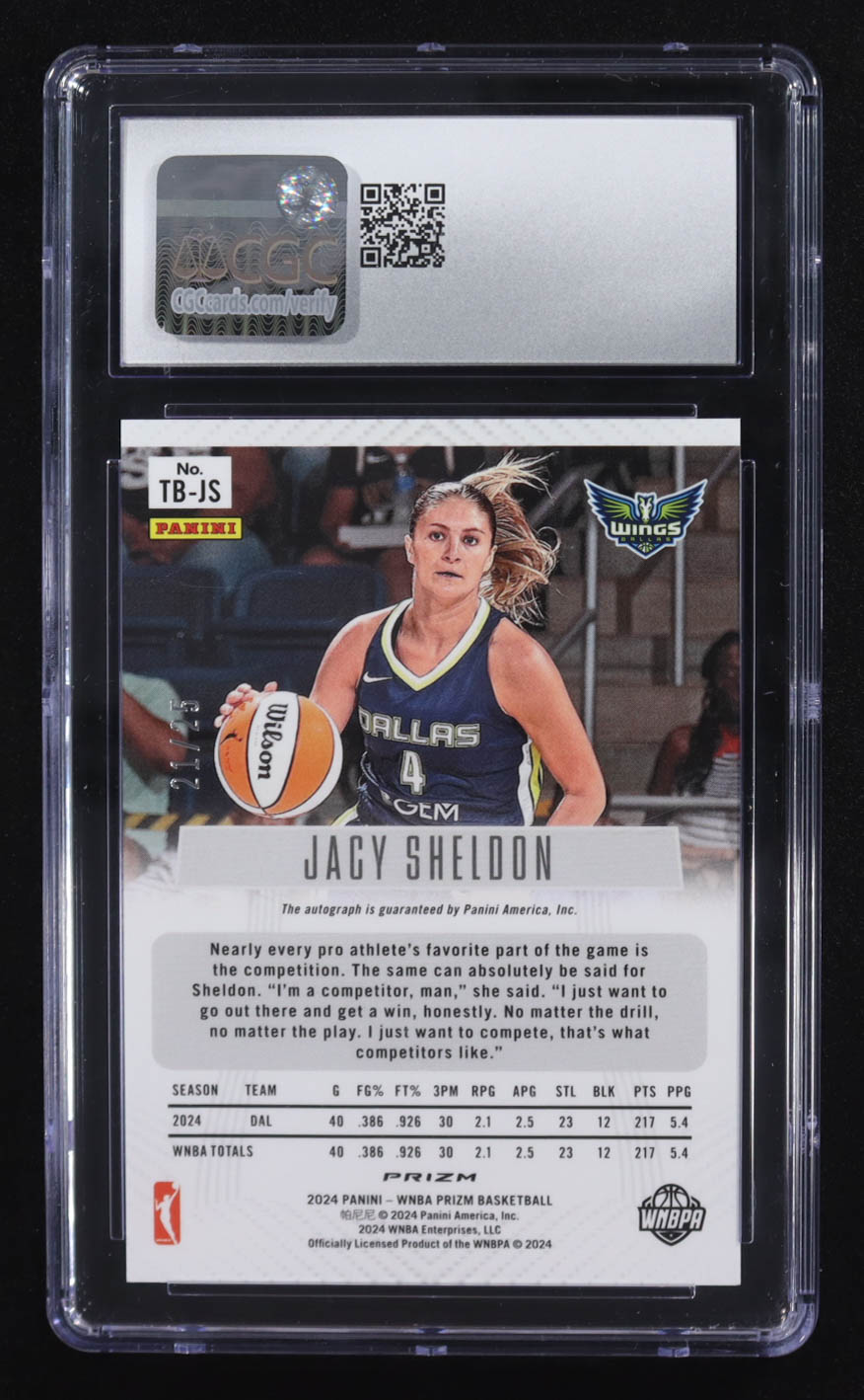 Jacy Sheldon 2024 Panini Prizm WNBA Throwback Signatures Prizms Mojo #7 #21/25 RC (CGC 10) at PristineAuction.com Jacy Sheldon 2024 Panini Prizm WNBA Throwback Signatures Prizms Mojo #7 #21/25 RC (CGC 10) at PristineAuction.com