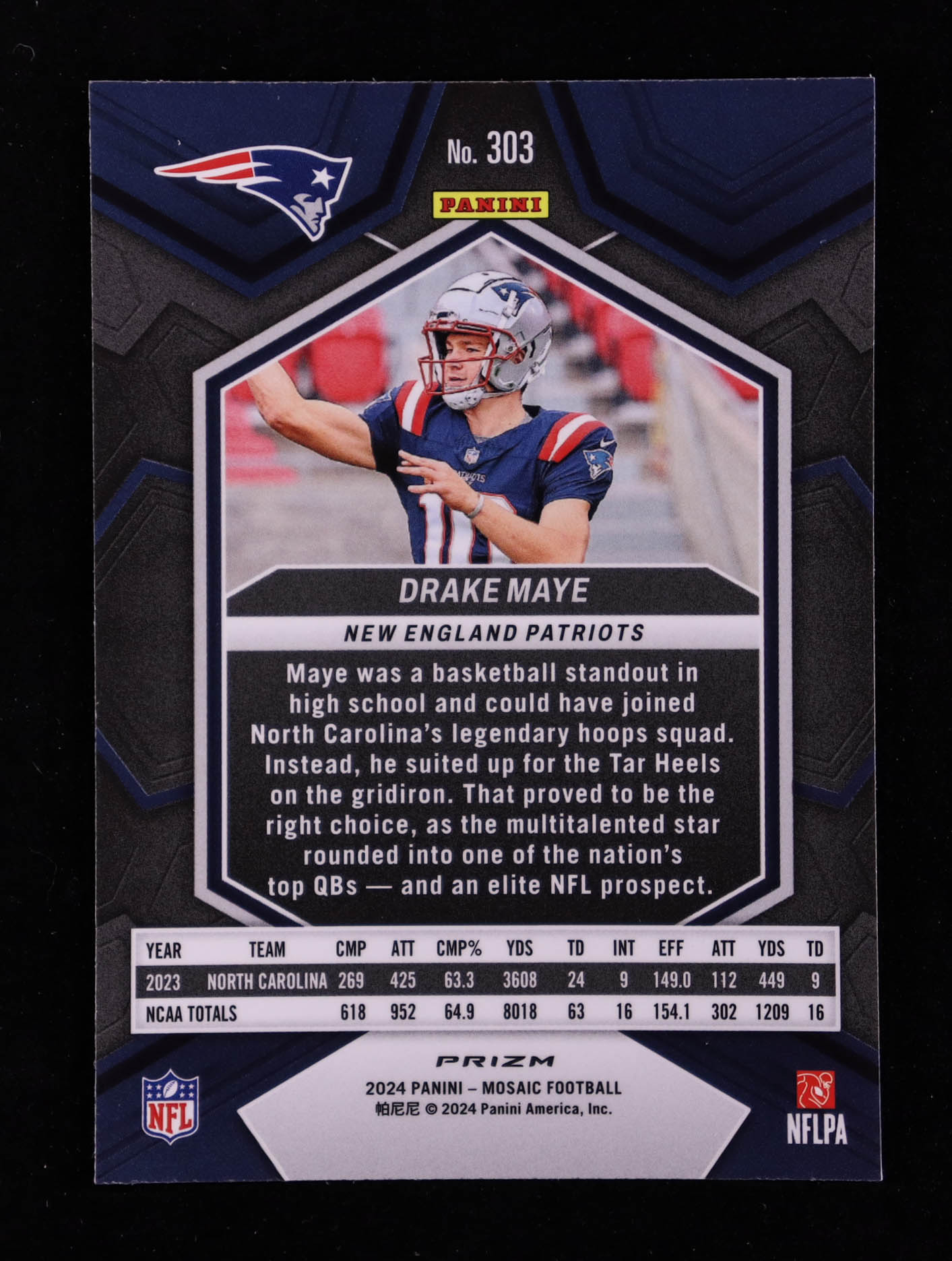 Drake Maye 2024 Panini Mosaic Mosaic Green #303 RC at PristineAuction.com Drake Maye 2024 Panini Mosaic Mosaic Green #303 RC at PristineAuction.com