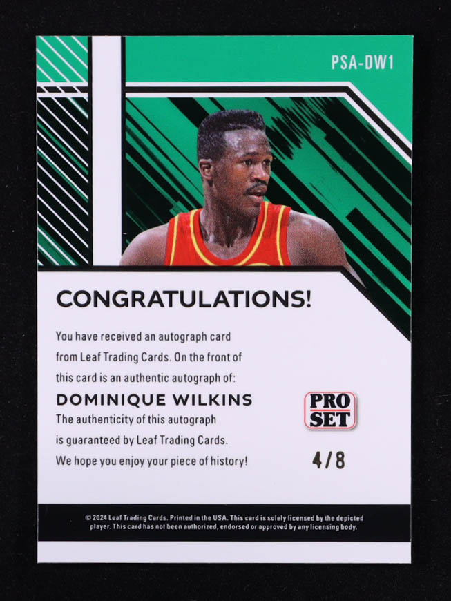 Dominique Wilkins 2024 Leaf Collective Pro Set Autographs Orange Shimmer #PSADW1 #4/8 at PristineAuction.com Dominique Wilkins 2024 Leaf Collective Pro Set Autographs Orange Shimmer #PSADW1 #4/8 at PristineAuction.com