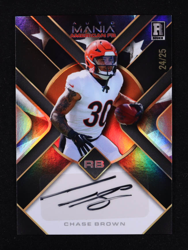 Chase Brown 2024 Wild Card Auto Mania American Football Square Orange Prism #AMATCB RC #24/25 at PristineAuction.com Chase Brown 2024 Wild Card Auto Mania American Football Square Orange Prism #AMATCB RC #24/25 at PristineAuction.com