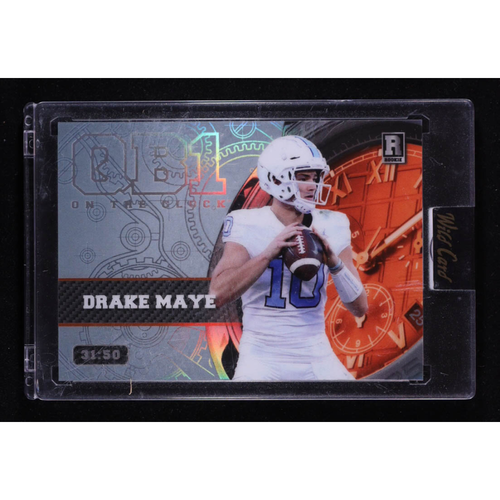 Drake Maye 2023 Wild Card QB1 On The Clock Platinum Orange Rainbow Foil #OCW-DM2 #31/50 RC at PristineAuction.com