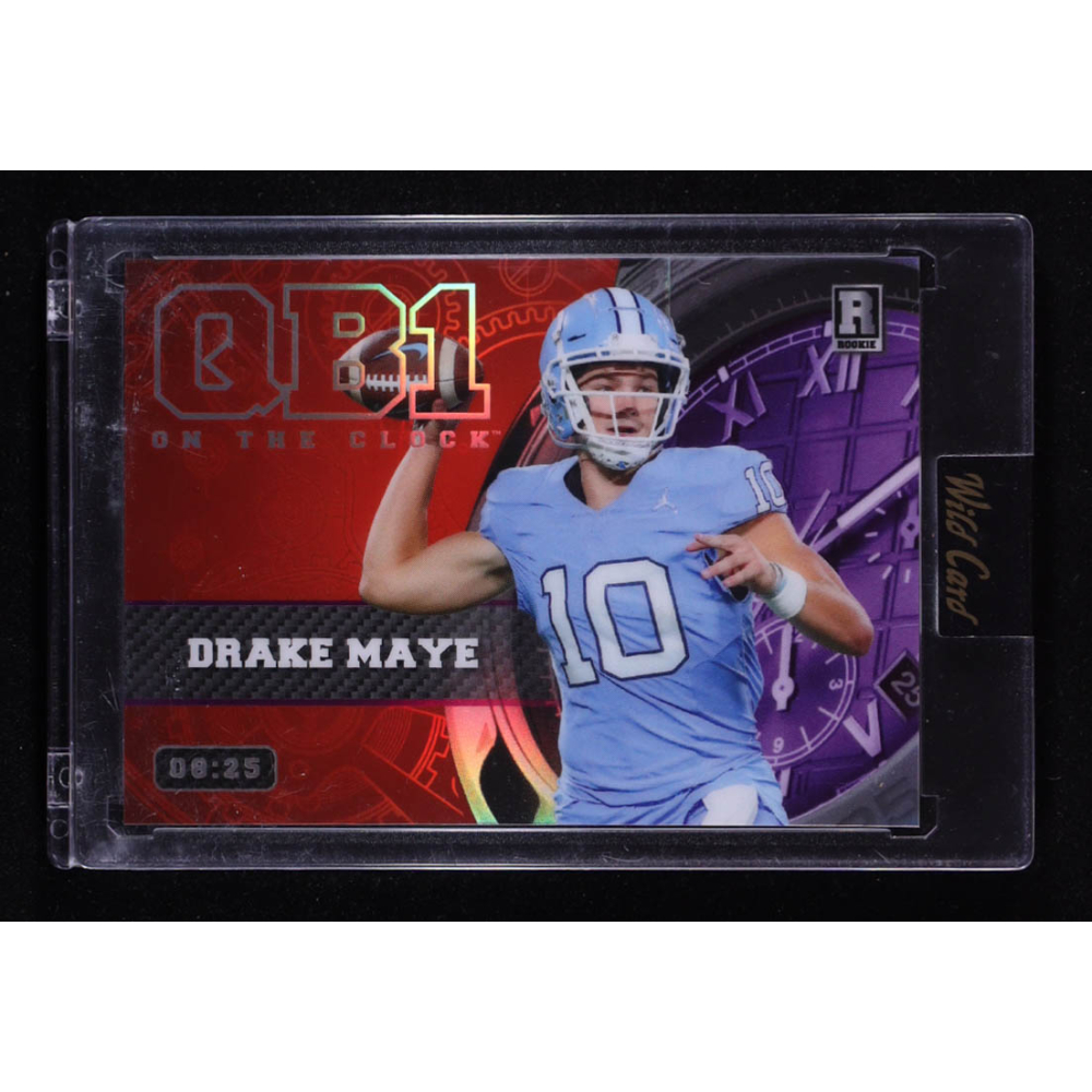 Drake Maye 2023 Wild Card QB1 On The Clock Red Purple Rainbow Foil #OCW-DM1 #08/25 RC at PristineAuction.com