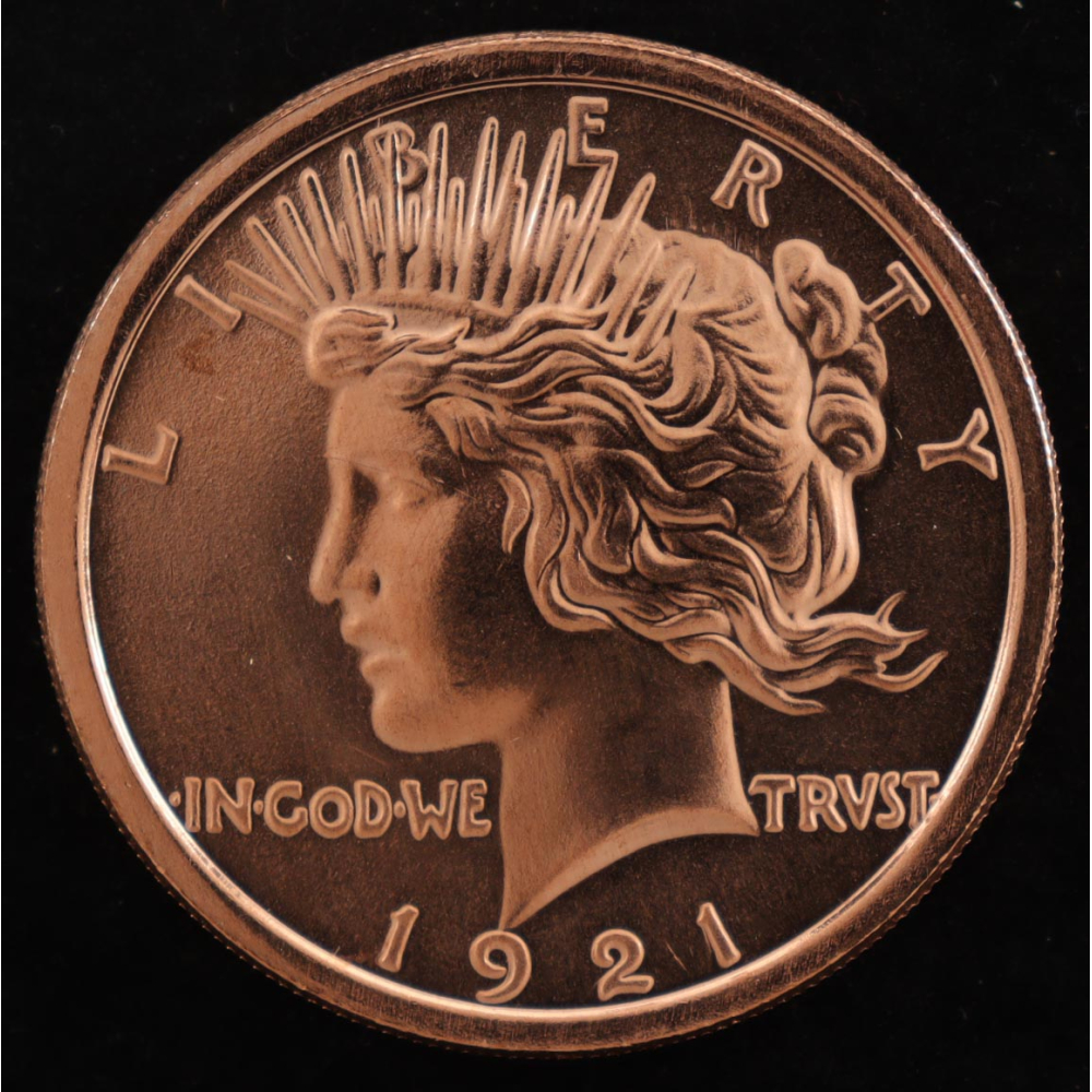 "Liberty Head" Design 1 Oz. .999 Copper Bullion Round at PristineAuction.com