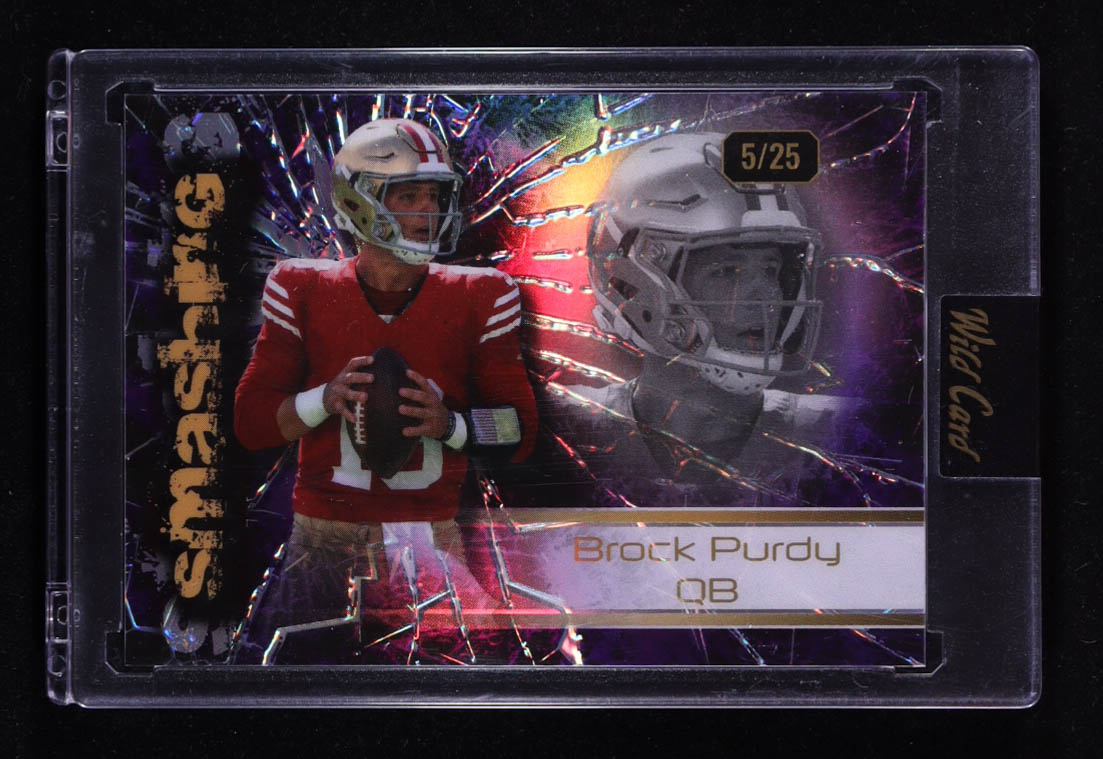 Brock Purdy 2024 Wild Card Alumination Smashing Purple Rainbow Foil #AS-BP #05/25 at PristineAuction.com Brock Purdy 2024 Wild Card Alumination Smashing Purple Rainbow Foil #AS-BP #05/25 at PristineAuction.com