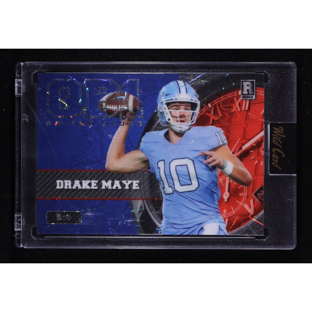 Drake Maye 2023 Wild Card QB1 On The Clock Blue Orange Lazer #OCW-DM1 #5/8 RC at PristineAuction.com