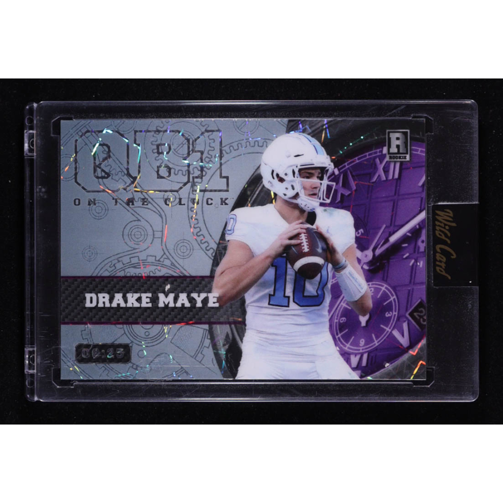 Drake Maye 2023 Wild Card QB1 On The Clock Platinum Purple Lazer #OCW-DM2 #08/25 RC at PristineAuction.com
