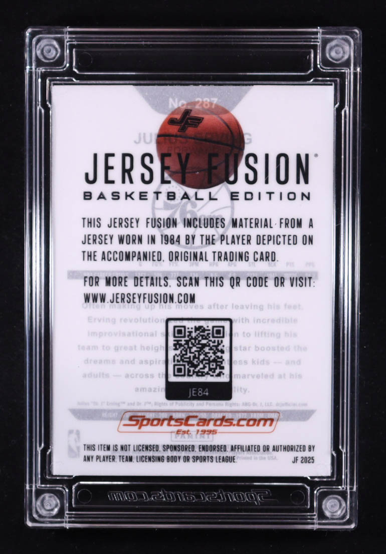 Julius Erving 2025 Jersey Fusion Basketball Edition Dual Game Worn Jersey #JE84 #6/25 at PristineAuction.com Julius Erving 2025 Jersey Fusion Basketball Edition Dual Game Worn Jersey #JE84 #6/25 at PristineAuction.com