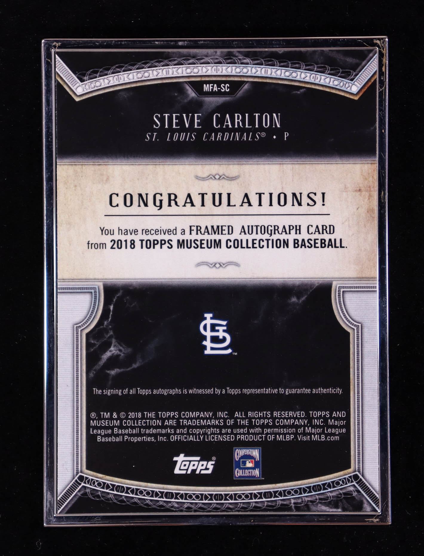 Steve Carlton 2018 Topps Museum Collection Museum Framed Autographs Silver #MFASC #14/15 at PristineAuction.com Steve Carlton 2018 Topps Museum Collection Museum Framed Autographs Silver #MFASC #14/15 at PristineAuction.com