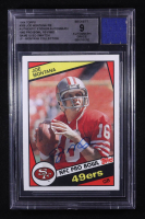 Joe Montana Signed Sticker On 1984 Topps Game Used Swatch 1982 Pro Bowl #358 (BGS | Autograph Graded BGS 9) at PristineAuction.com