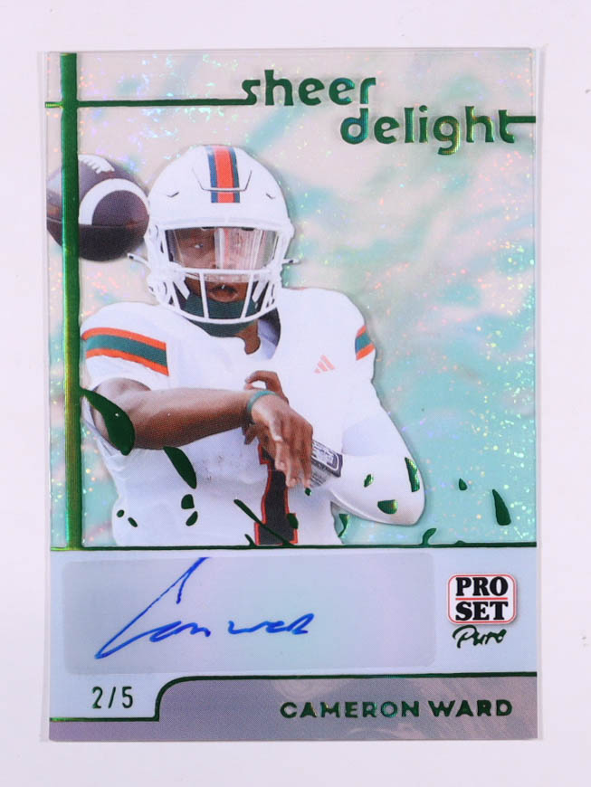 Cameron Ward 2024 Pro Set Pure Sheer Delight Autographs Green Stardust #SDCW1 #2/5 RC at PristineAuction.com Cameron Ward 2024 Pro Set Pure Sheer Delight Autographs Green Stardust #SDCW1 #2/5 RC at PristineAuction.com