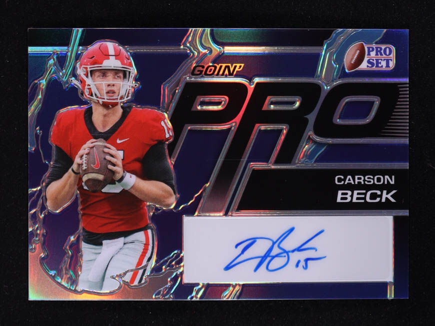 Carson Beck 2023 Pro Set Metal Goin' Pro Autographs Blue Prismatic #GPCB1 #10/20 RC at PristineAuction.com Carson Beck 2023 Pro Set Metal Goin' Pro Autographs Blue Prismatic #GPCB1 #10/20 RC at PristineAuction.com