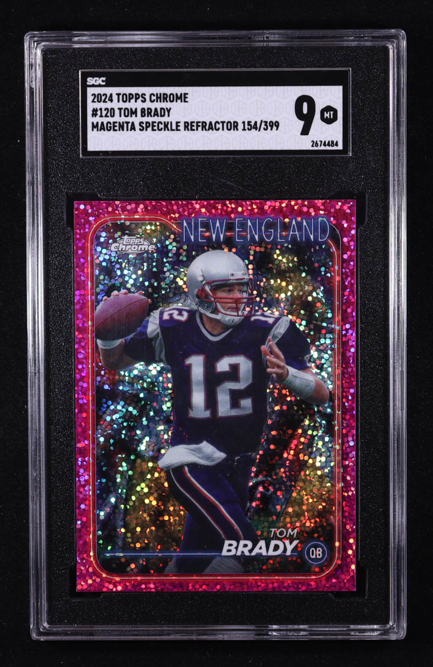 Tom Brady 2024 Topps Chrome Magenta Speckle Refractor #120 #154/399 (SGC 9) at PristineAuction.com Tom Brady 2024 Topps Chrome Magenta Speckle Refractor #120 #154/399 (SGC 9) at PristineAuction.com