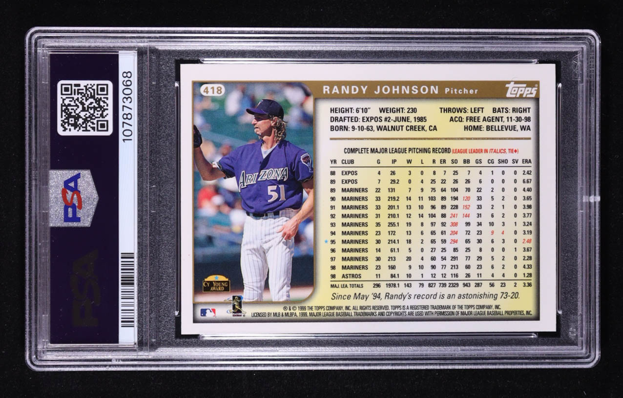 Randy Johnson 1999 Topps #418 (PSA 8) at PristineAuction.com Randy Johnson 1999 Topps #418 (PSA 8) at PristineAuction.com