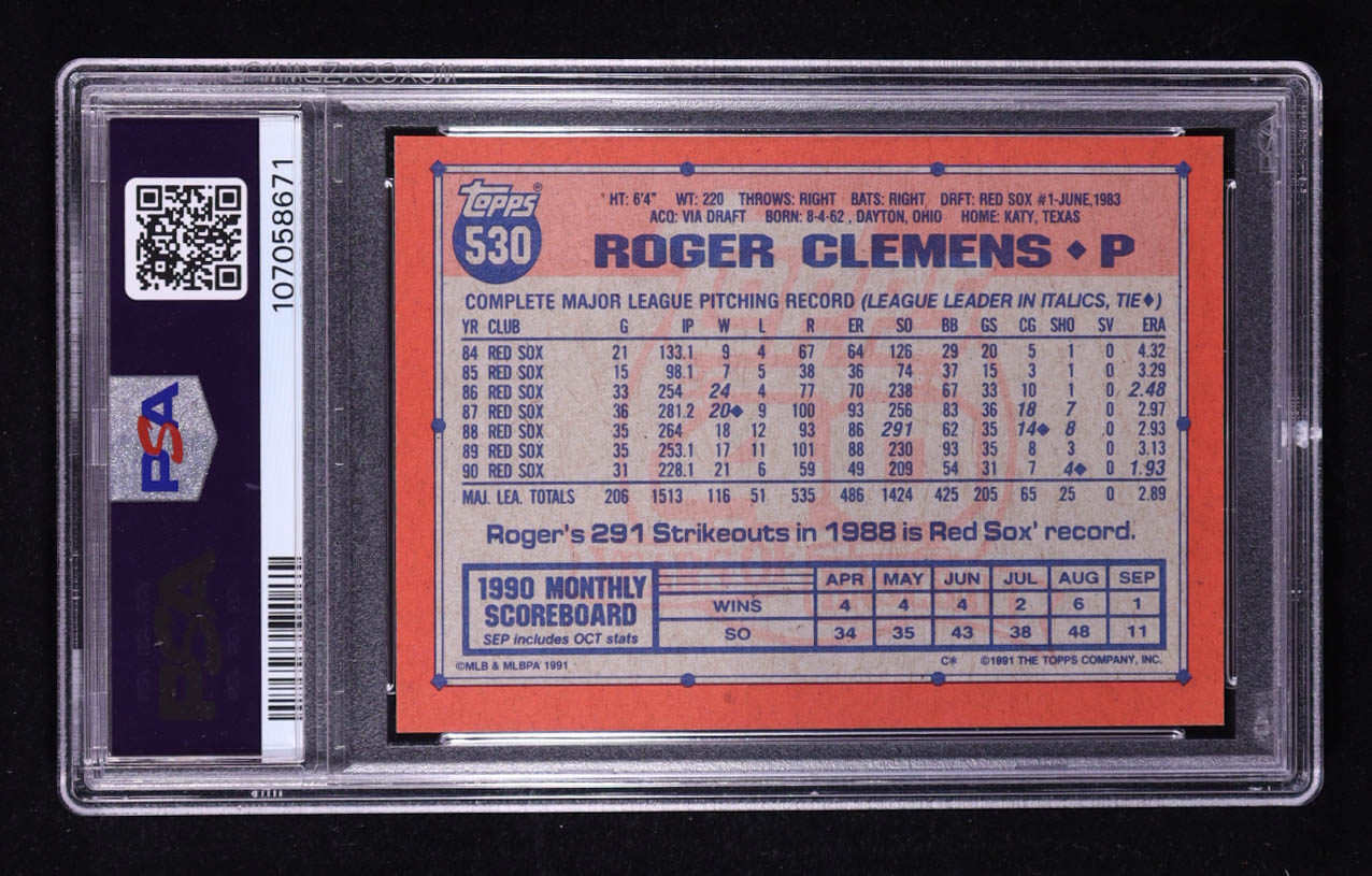 Roger Clemens 1991 Topps #530 (PSA 9) at PristineAuction.com Roger Clemens 1991 Topps #530 (PSA 9) at PristineAuction.com