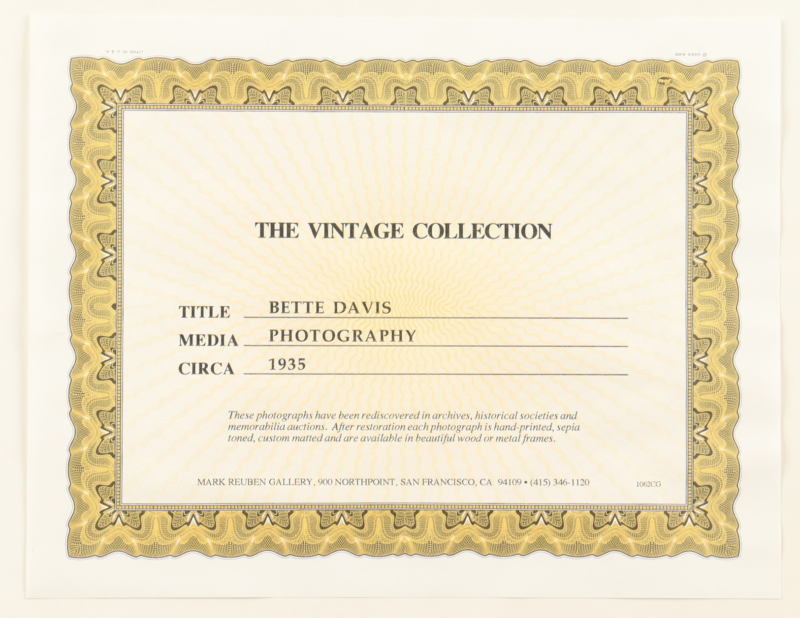 Mark Reuben Gallery - 1935 Bette Davis "Those Eyes" Custom Framed Photo Display with Certificate at PristineAuction.com Mark Reuben Gallery - 1935 Bette Davis "Those Eyes" Custom Framed Photo Display with Certificate at PristineAuction.com