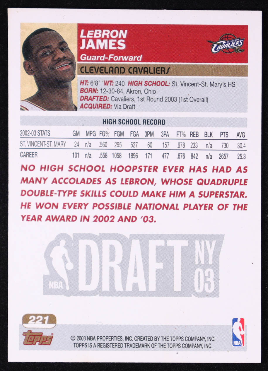 LeBron James 2003-04 Topps #221 RC at PristineAuction.com LeBron James 2003-04 Topps #221 RC at PristineAuction.com