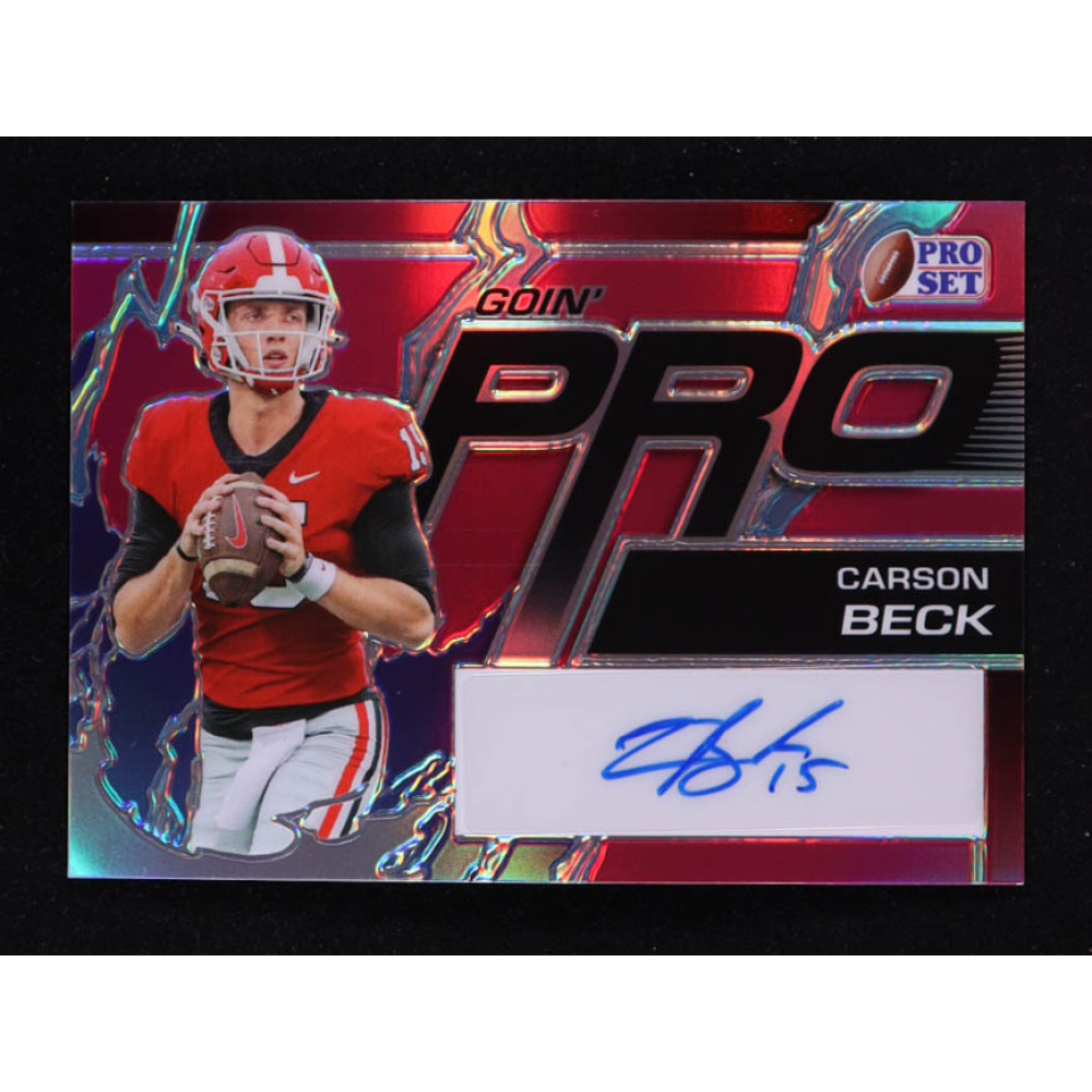 Carson Beck 2023 Pro Set Metal Goin' Pro Autographs Pink Prismatic #GPCB1 #7/10 RC at PristineAuction.com