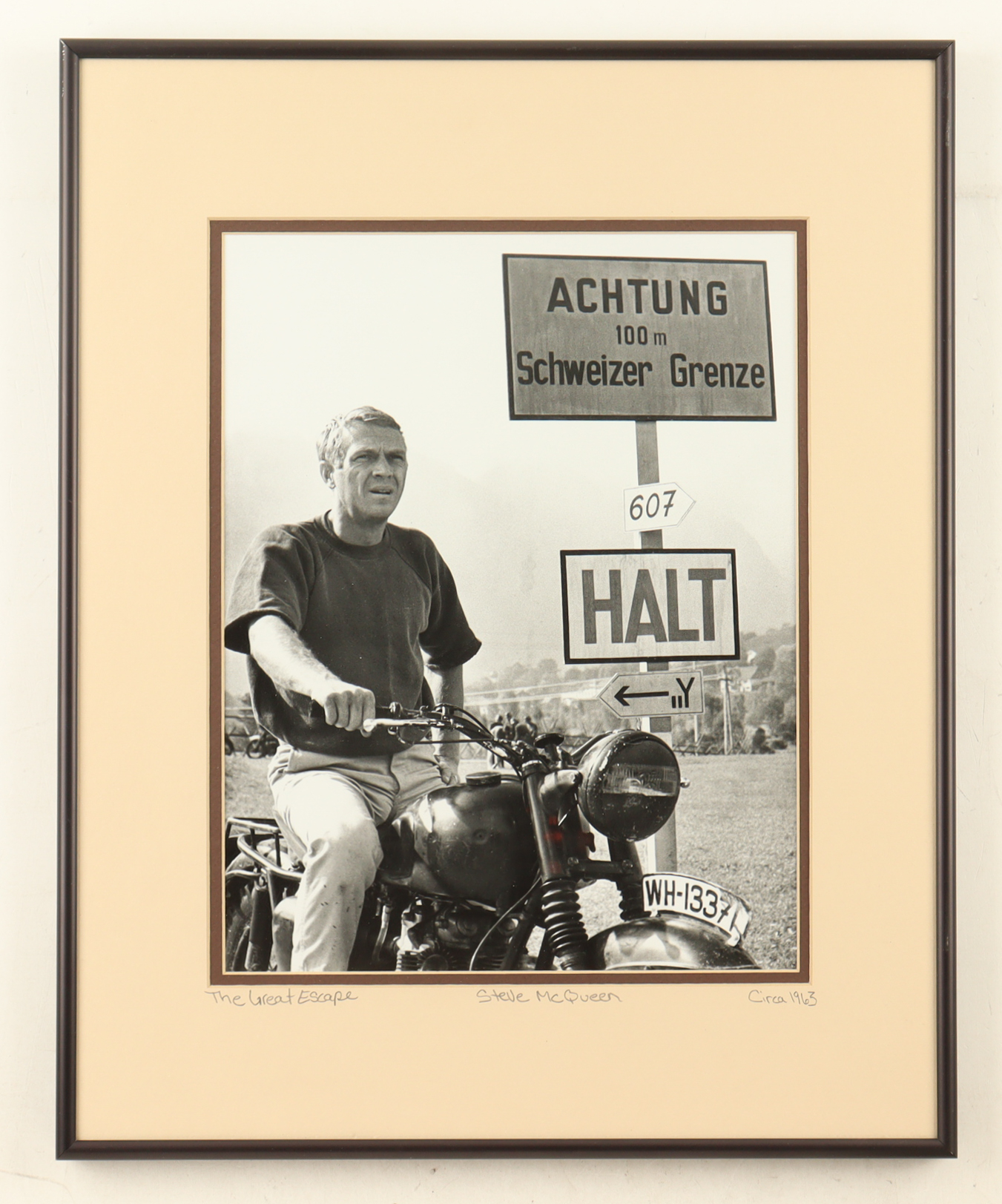Mark Reuben Gallery - 1963 Steve McQueen "The Great Escape" Custom Framed Photo Display with Certificate at PristineAuction.com Mark Reuben Gallery - 1963 Steve McQueen "The Great Escape" Custom Framed Photo Display with Certificate at PristineAuction.com